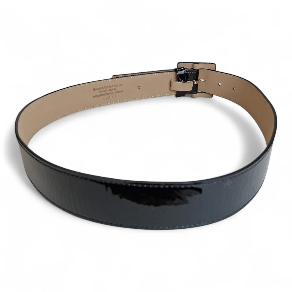 St John Women's Black Patent Leather 1.375 In Wide Belt M 34 - Picture 2 of 5
